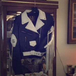 Black and white leather fringed Jacket